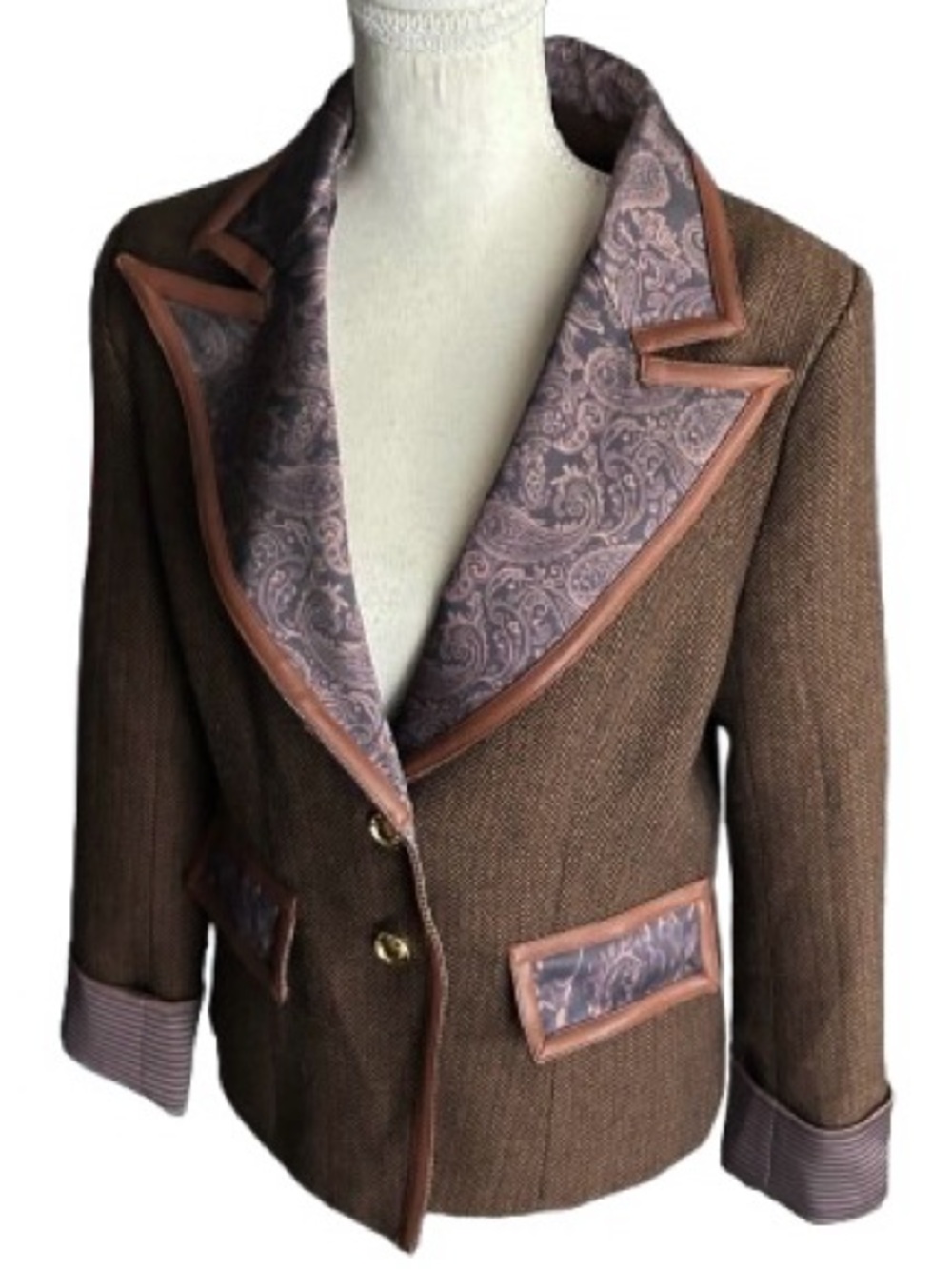 NWT Old money Equestrian Blazer Leather FUTARIO Jacket Tweed Buttons Horse